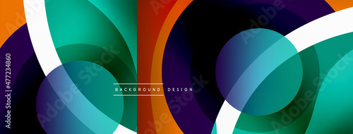 Abstract background with color geometric shapes. Beautiful minimal backdrop with round shapes circles and lines. Geometrical design. Vector illustration