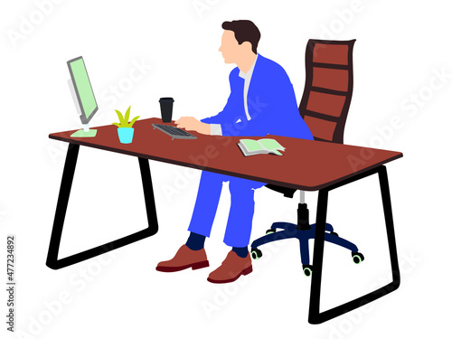 working at home flat style vector illustration. study from home in quarantine. online career. young man working from home on laptop or computer illustration.