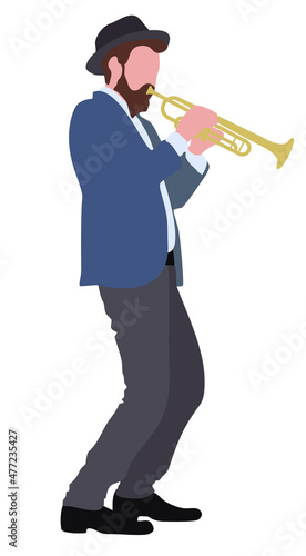 trumpeter in formal clothes playing his musical instrument golden trumpet vector illustration