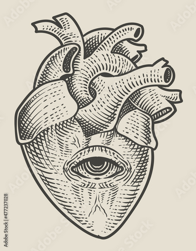illustration antique heart with monochrome style