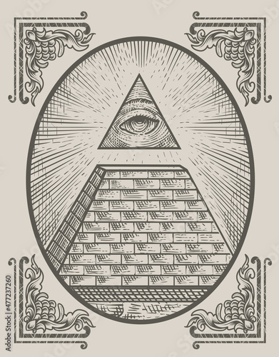 illustration illuminati pyramid with engraving style