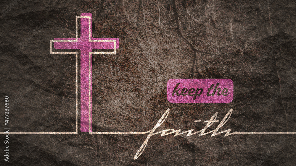 Cross and keep the faith text in thin lines style