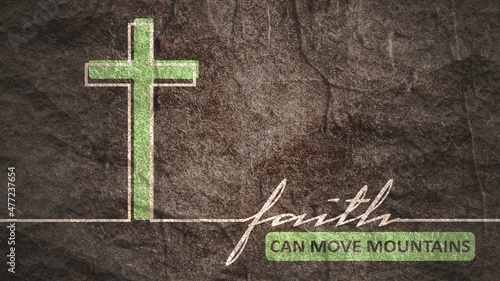 Cross and faith can move mountains text in thin lines style