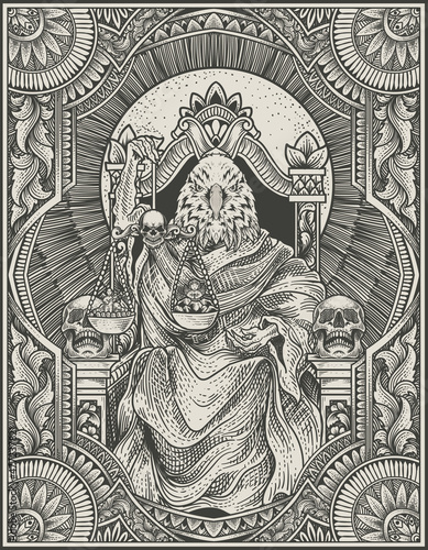 illustration king eagle satan on gothic engraving ornament style