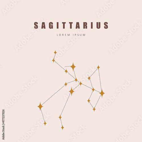Sagittarius zodiac constellation. Horoscope vector illustration in boho style. Mystery and esoteric. Spiritual tarot poster. Magic occult and astrology card.