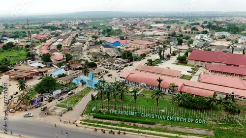 The Redeemed Christian Church of God and the city of Mowe Town in Ogun State, Nigeria - aerial view photo