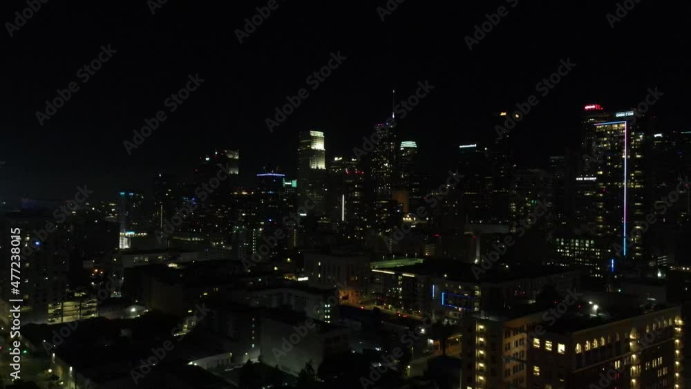 Downtown Los Angeles California Aerial Night Skyline View Downtown Los Angeles California Aerial Night Skyline View
