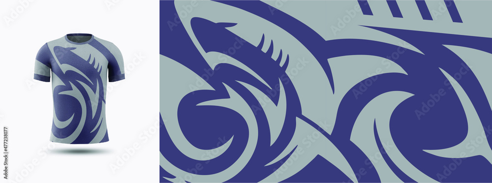 Obraz premium Tshirt sport wave shark background for extreme jersey team, racing, cycling, football, gaming, backdrop, wallpaper.