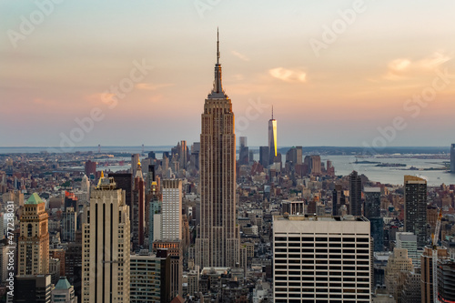 Aerial view of new york at sunset. © Xavier