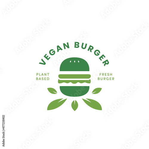 Plant based burger logo for diet, vegan vegetarian hamburger logo glyph icon template
