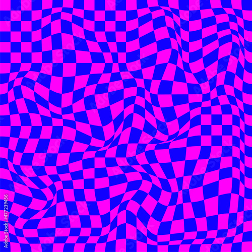 Distorted surface. Chess background with distortion. Optical illusion banner
