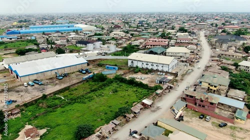 Mowe Town in the Ogun State of Nigeria, West Africa - aerial view of the roads, buildings and community photo