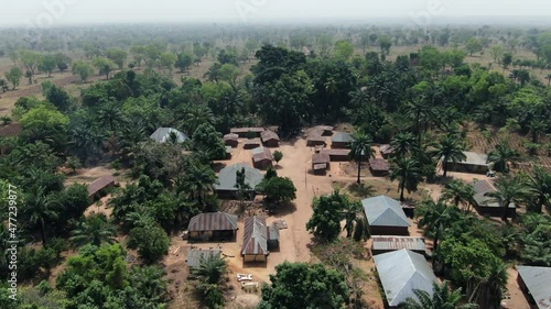 Aerial view of Olegobidu Village, Nigeria Benue State - the site of a deadly conflict between Fulani herdsmen and farmers over water rights photo