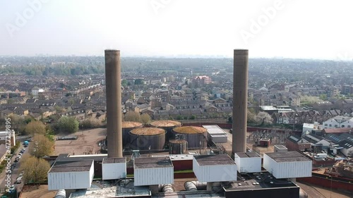 Neasden power station in North West London near Wembley with residential rooftops in background. Ariel view. photo