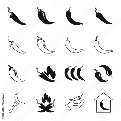chilli pepper icons set. chilli pepper pack symbol vector elements for infographic web