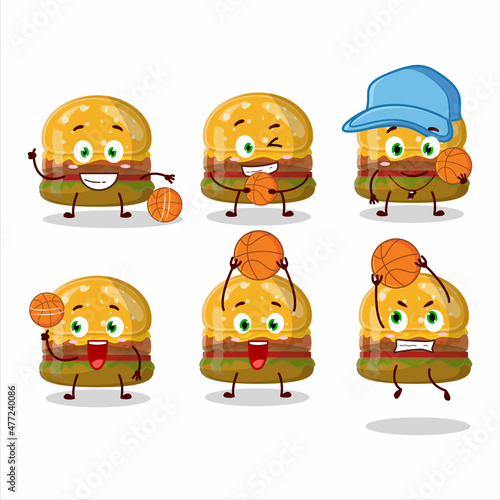 Talented hamburger gummy candy cartoon character as a basketball athlete