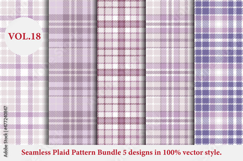 Plaid Pattern Bundle 5 designs Vol.18 Buffalo Vector, Tartan Fabric background wallpaper