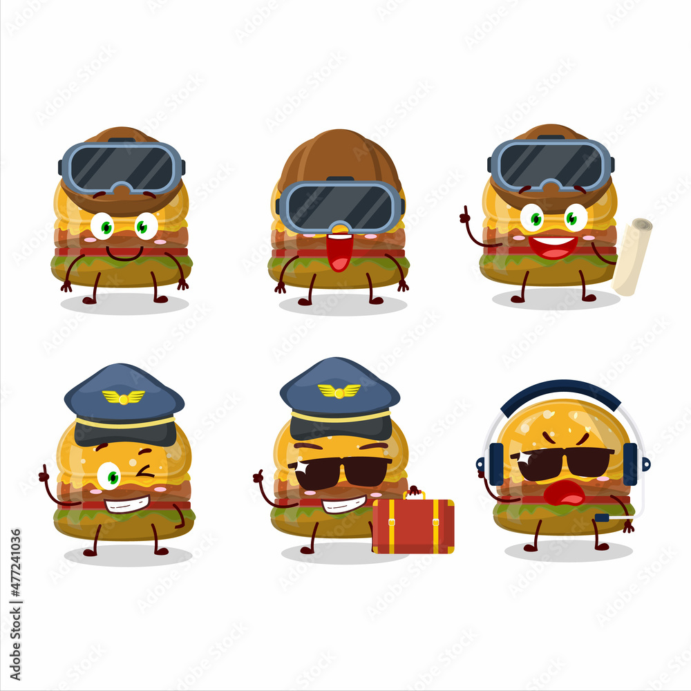 Pilot cartoon mascot hamburger gummy candy with glasses Pilot cartoon mascot hamburger gummy candy with glasses