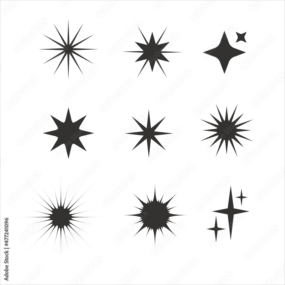 Fototapeta premium Star icons. Sparkles, shining burst. Vector symbols star isolated on white background