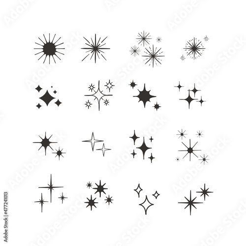 Set of different beautiful star and spakle shapes vector  collection