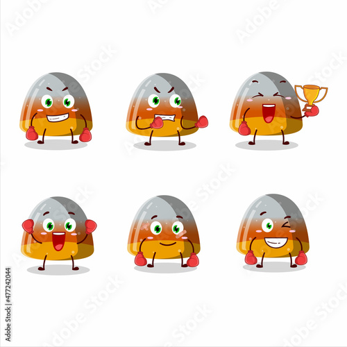 A sporty gummy corn boxing athlete cartoon mascot design