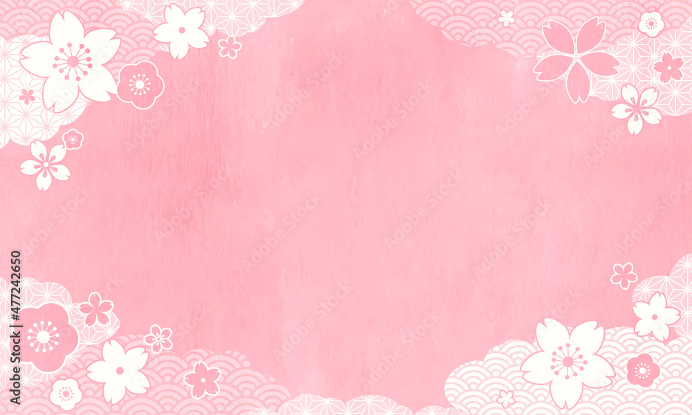 和風の桜と雲のベクターイラスト背景