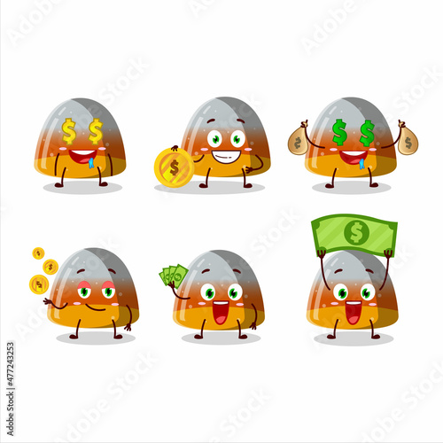 Gummy corn cartoon character with cute emoticon bring money