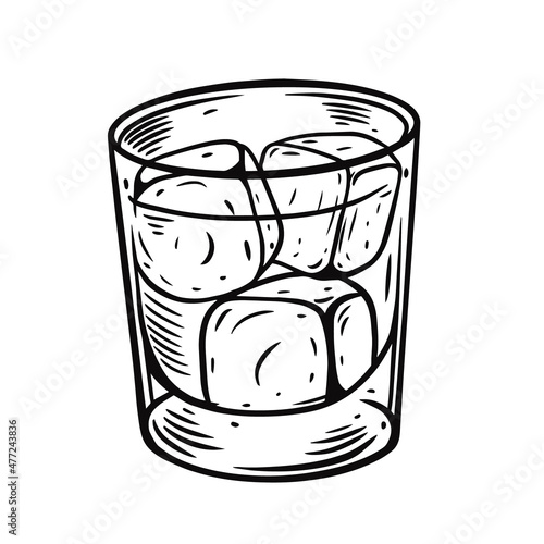 Male glass whiskey hand drawn black color. Engraving style vector illustration.