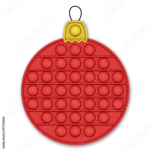 Christmas ball. Realistic pop it fidget antistress toy. Vector illustration trendy toy on white background.