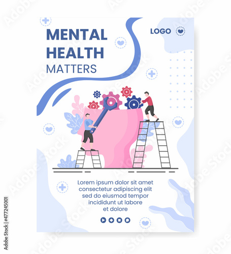Mental Health Care Poster Template Flat Design Illustration Editable of Square Background for Social media, Greeting Card and Web