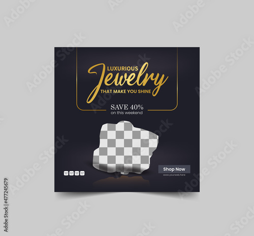 Jewelry social media post banner or square flyer design template