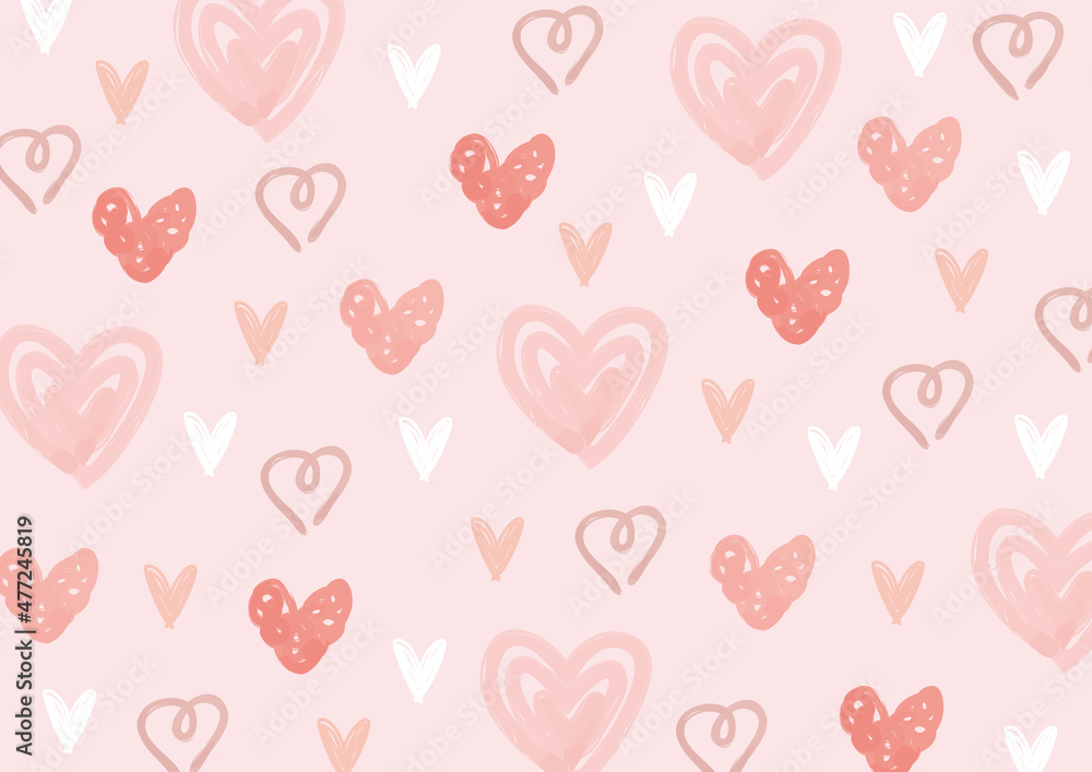 落書き・ペン画・手書きハートのパターン背景　ピンク　Heart background handwritten