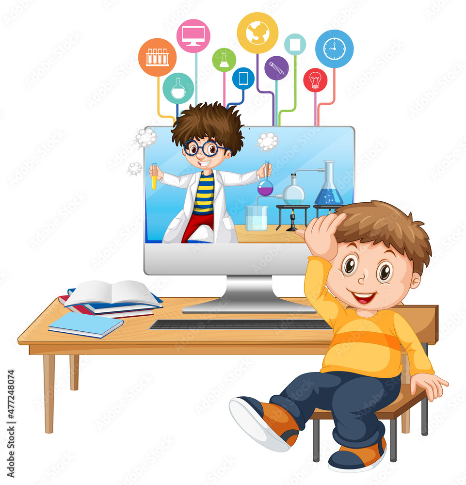 Young boy studying in front of computer Young boy studying in front of computer