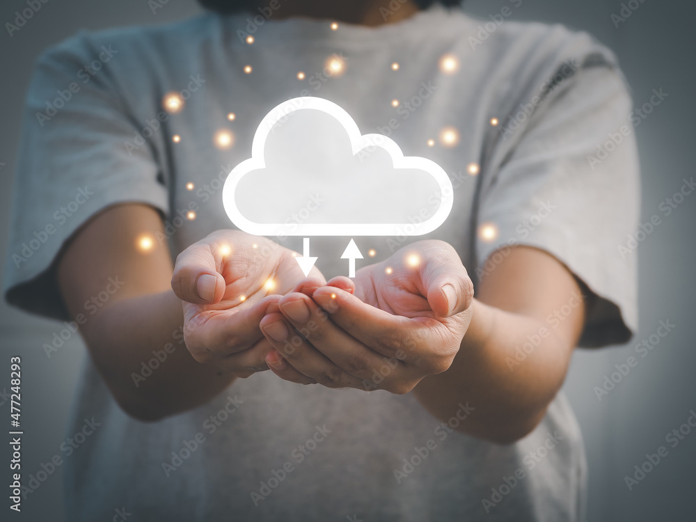 girl showing cloud computing diagram in hand cloud technology data storage The provision of network services to store information on the Internet. girl showing cloud computing diagram in hand cloud technology data storage The provision of network services to store information on the Internet.