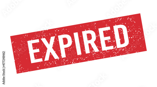 Red grunge expired rubber stamp. Expiration date stamp. Grunge vintage square label. Vector illustration isolated on white background.