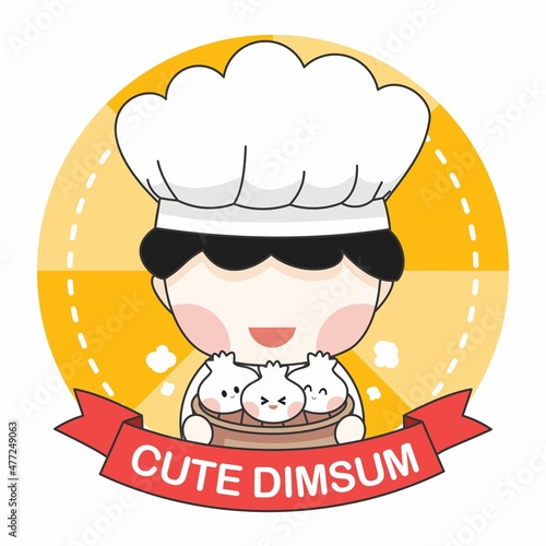 cute boy chef dim sum logo mascot