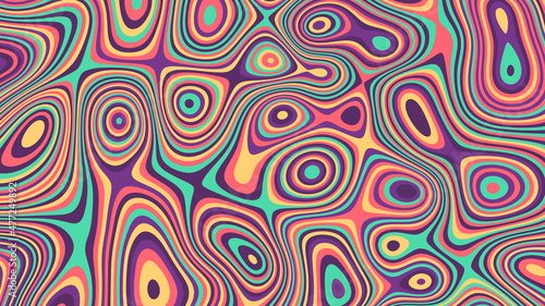Abstract wavy psychedelic background with liquid lines. Colorful topographic contour lines. Vector background