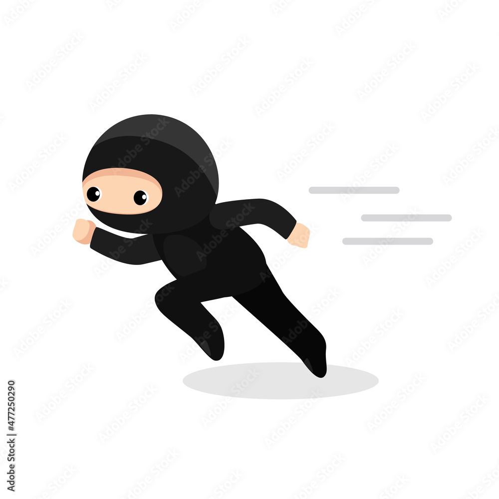 Cute cartoon ninja running isolated on white background Cute cartoon ninja running isolated on white background
