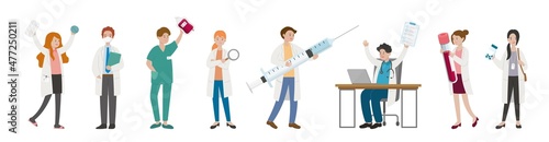 8 nurses and doctors combination, male and female medical workers, cartoon comic vector
