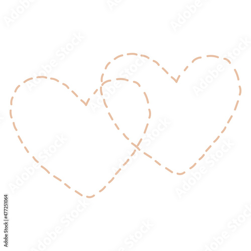 Love symbol. Heart. Dotted lines. Stitched with threads along the contour