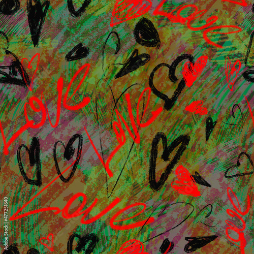 Wallpaper Mural Surface love pattern with hearts and text.  Torontodigital.ca