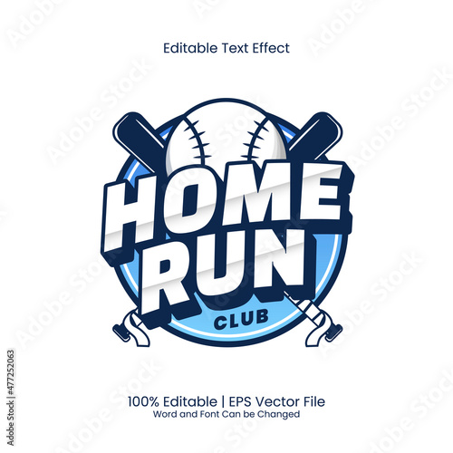 Baseball Home Run emblem logo elements text effect editable photo