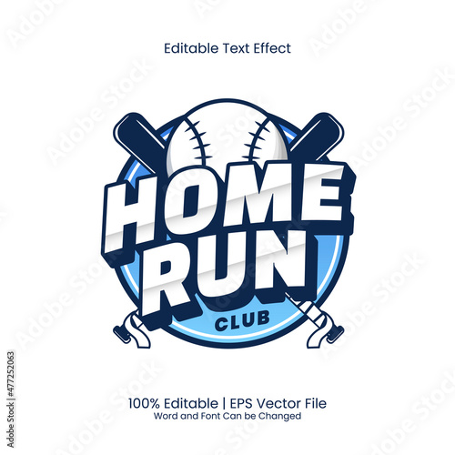 Baseball Home Run emblem logo elements text effect editable