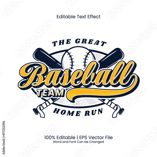 Editable text effect - Baseball Team emblem logo vintage style