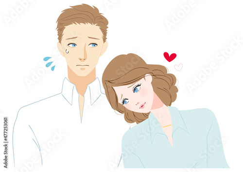 男性にもたれかかる女性