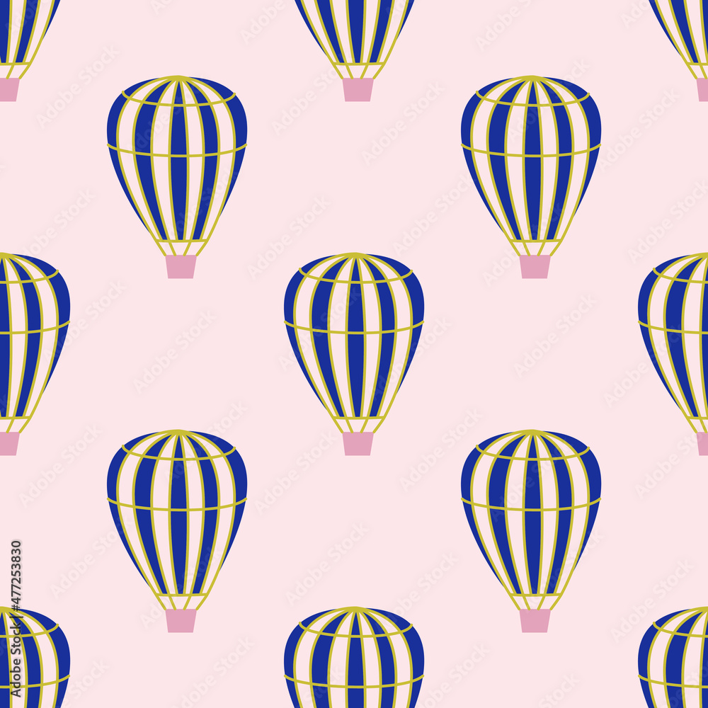Seamless vector balloon pattern. Multicolor hand drawn airship background. For fabric, textile, banner, design, wrapping.