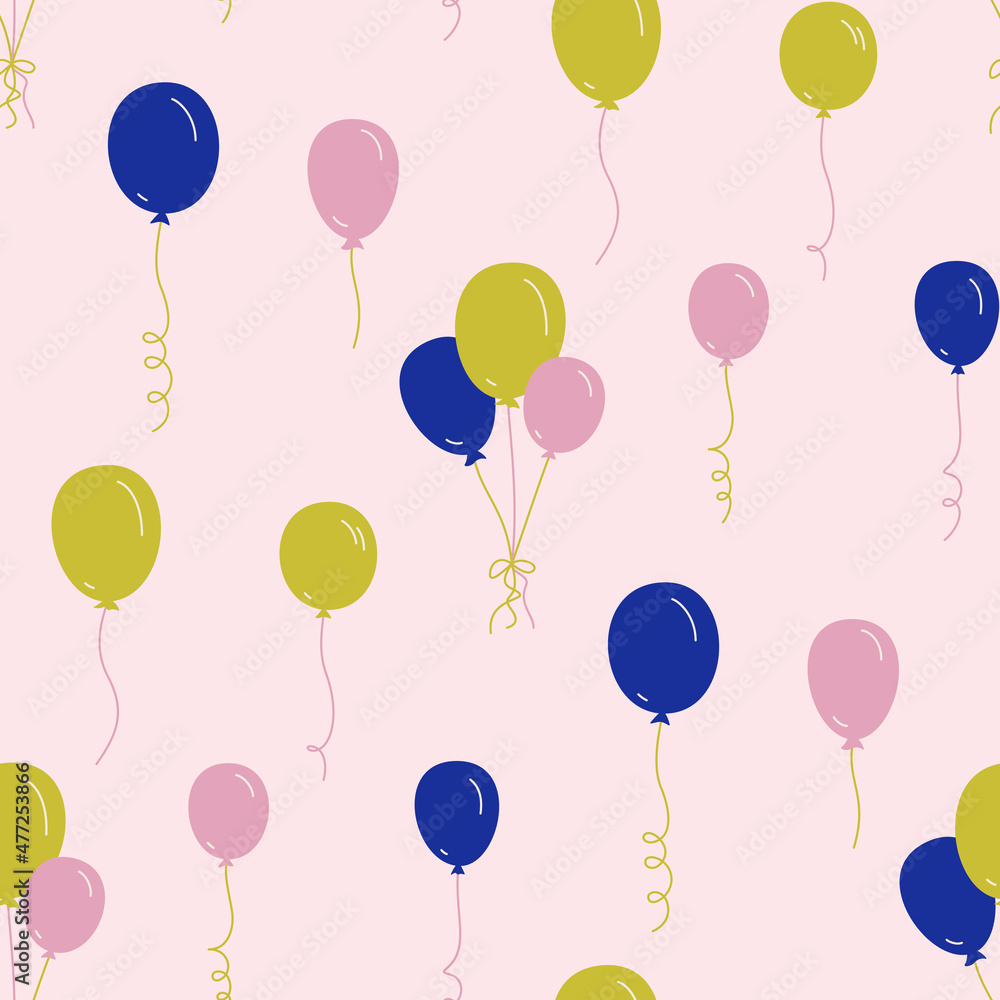 Seamless vector balloon pattern. Multicolor hand drawn balloons background. For fabric, textile, banner, design, wrapping.	