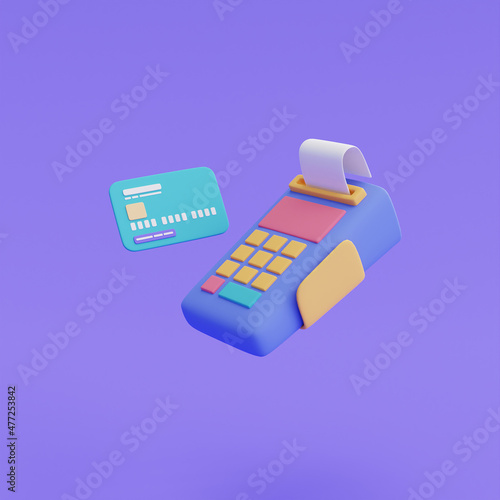 3D Credit card reader,shopping for payment online and financial concept.3d render illustration.
