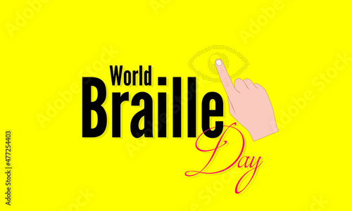 Conceptual Template Design for World Braille Day. Editable Illustration of Eye made of Braille Script and Hand Forefinger.