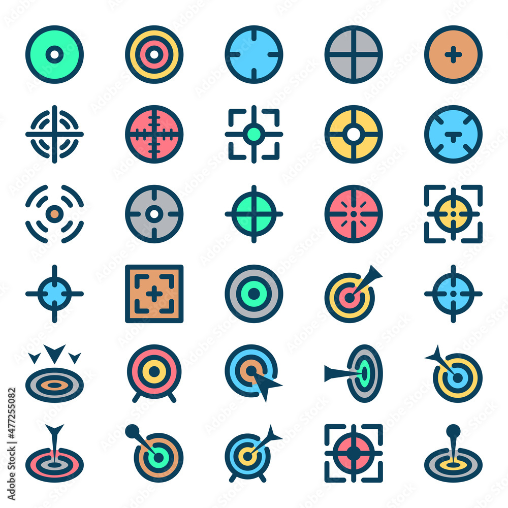 Filled outline icons for target goal. Filled outline icons for target goal.